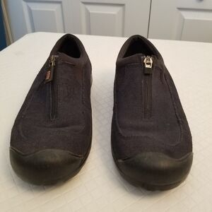Lands End Women's Black Suede Slip-On  Front Zip Comfort Shoes, Size 7.5 B